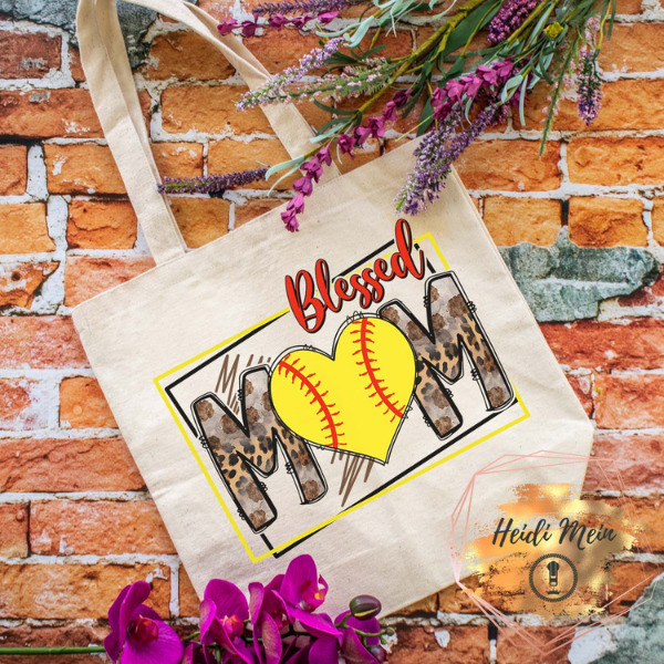 DTF Blessed Softball Mom tote natural
