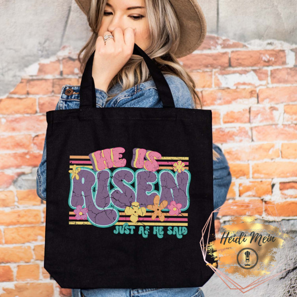 DTF He Is Risen tote black
