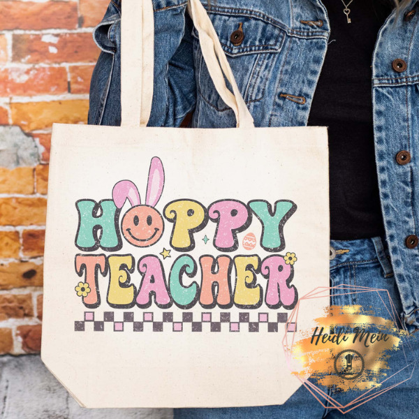 DTF Hoppy Teacher tote natural