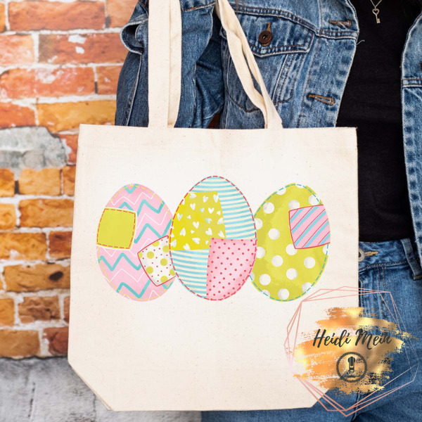DTF Patchwork Eggs tote natural