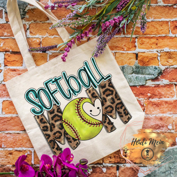 DTF Softball Mom Leopard tote natural