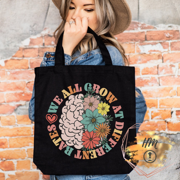 We All Grow Different tote black