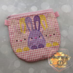 Triple Bunny Pink Gingham Embroidered Zipper Bag