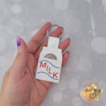 Milk money vinyl grocery store quarter keeper keychain, milk carton shopping cart token key fob