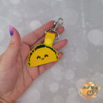 Yellow taco marine vinyl key fob, faux leather taco snap tab, luggage tag, backpack fob