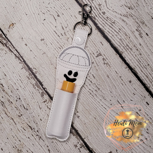 Halloween Pail Ghost balm holder snap tab with chapstick