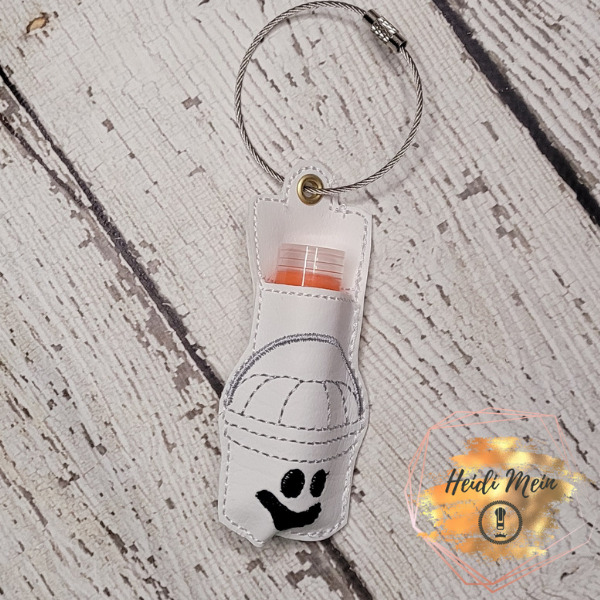 Halloween Pail Ghost lip balm holder fob with chapstick