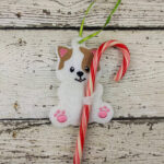 White Calico Cat Candy Cane Holder Ornament – Embroidered Felt Holiday Tree Decoration & Heirloom Stocking Stuffer