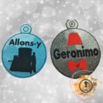 Embroidered Time Traveler Vinyl Ornament – Cute Holiday Tree Decoration & British Sci-Fi Gift Topper