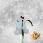 Iconic Bow-Tied White Cat Candy Cane Holder Ornament – Embroidered Felt Holiday Tree Decoration & Nostalgic Stocking Stuffer