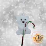 Majestic Polar Bear Candy Cane Holder Ornament – Embroidered Felt Holiday Tree Decoration & Heirloom Stocking Stuffer