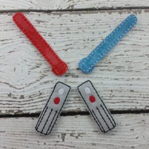Galactic Saber Vinyl Bun Pal Set – 4-Piece Embroidered Sci-Fi Hair Decoration Kit for Theme Park Updos and Space Fans